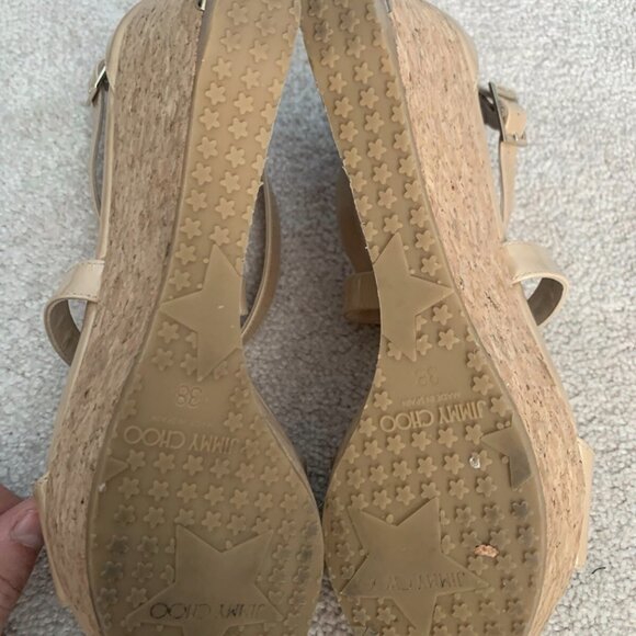 Jimmy Choo Beige Patent Leather Portia 120 Cork Heel Wedges - Picture 5 of 7